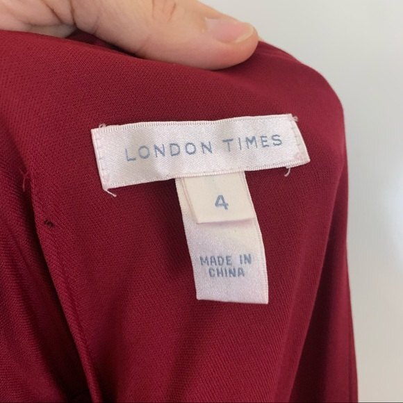 LONDON TIMES Sheer Sleeveless Dress Cranberry Size 4 - Picture 11 of 13